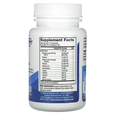 Enzymy Houston, Trienza, enzym dla nietolerancji trawiennych, 60 kapsułek