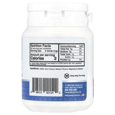 Epic Dental, Xylitol, Peppermint, Sugar Free, 180 Pieces