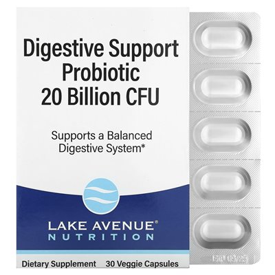 Lake Avenue Nutrition, Digestive Support, Probiotic, Probiotic & Prebiotic Blend, 20 Billion CFU, 30 Vegetarian Capsules