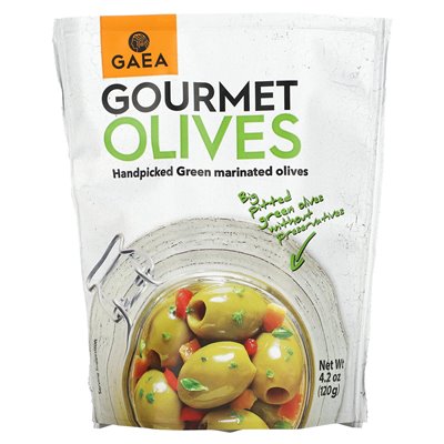 Gaea, Gourmet-Oliven, handverlesene grüne marinierte Oliven, 4,2 oz (120 g)