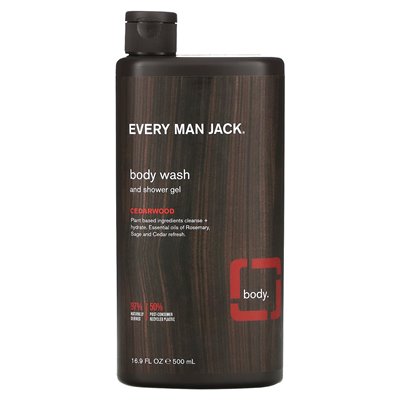 Every Man Jack, Szampon do Ciała i Pianka do Kąpieli, Cedr, 16,9 uncji (500 ml)