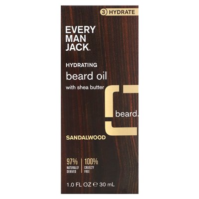 Każdy Jack Man, nawilżający olej brody z masłem shea, drzewo sandałowe, 1 fl oz (30 ml)