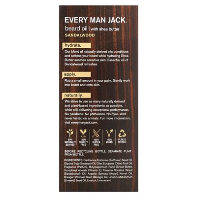 Każdy Jack Man, nawilżający olej brody z masłem shea, drzewo sandałowe, 1 fl oz (30 ml)