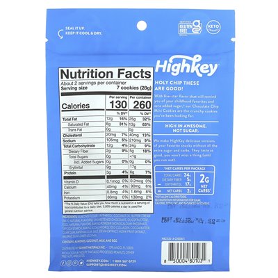 Highkey, Mini Cookies, Chocolate Chip, 2 oz (56.6 g)