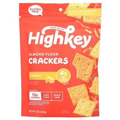 Highkey, Crackers z mąki migdałowej, Cheddar, 2 uncje (56,6 g) Highkey, Crackers z mąki migdałowej, Cheddar, 2 uncje (56,6 g)