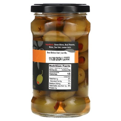 Gaea, mit Piment gefüllte grüne Oliven, 10,4 oz (295 g)