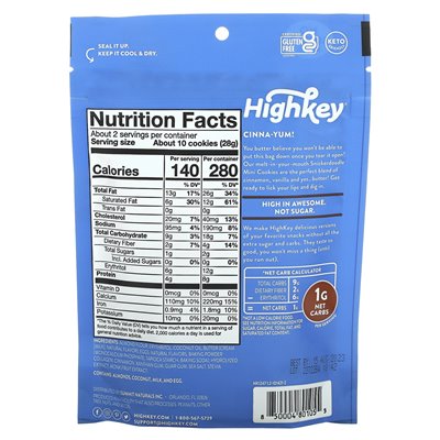 Highkey, zuckerfreie glutenfreie Minikekse, Snickerdoodle, 2 oz (56,6 g)