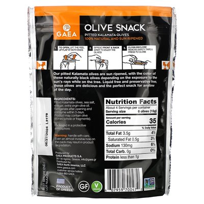 Gaea, Olivensnack, entkernte Kalamata-Oliven, 2,3 oz (65 g)