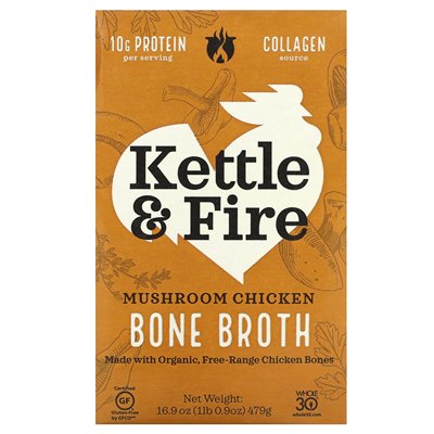 Kettle & Fire, bulion kostny, kurczak grzybowy, 16,9 uncji (479 g) Kettle & Fire, bulion kostny, kurczak grzybowy, 16,9 uncji (479 g)