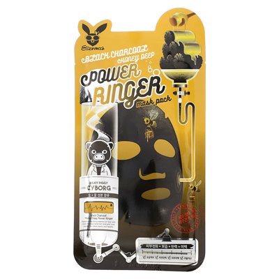 Elizavecca, Milky Piggy Cyborg, Black Warcoal Honey Deep Power Ringer Mask Pack, 1 sheet, 0.78 fl oz (23 ml)