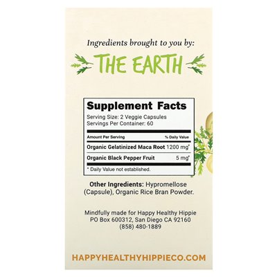 Happy Healthy Hippie, Maca, dodatkowa siła, 1200 mg, 120 kapsułek wegetariańskich (600 mg na kapsułkę)