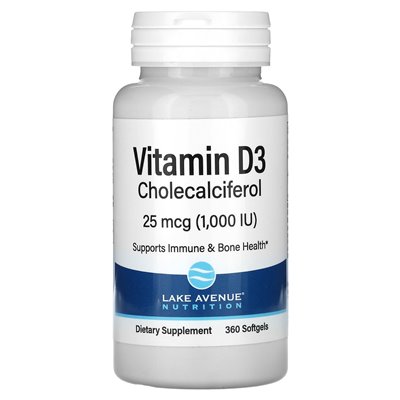 Lake Avenue Nutrition, witamina D3, 25 mcg (1000 IU), 360 softgels Lake Avenue Nutrition, witamina D3, 25 mcg (1000 IU), 360 softgels