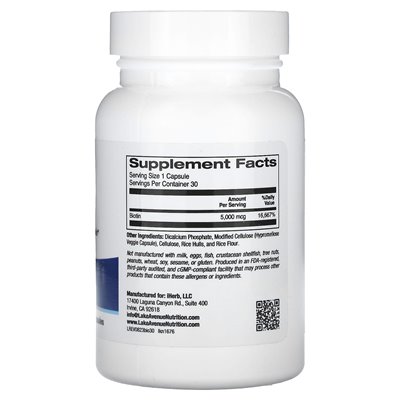 Lake Avenue Nutrition, Biotin, 5000 MCG, 30 Vegetarian Capsules