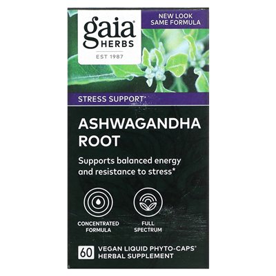 Gaia Herbs Ashwagandha-Wurzel, 60 vegane, flüssige Phyto-Kapseln