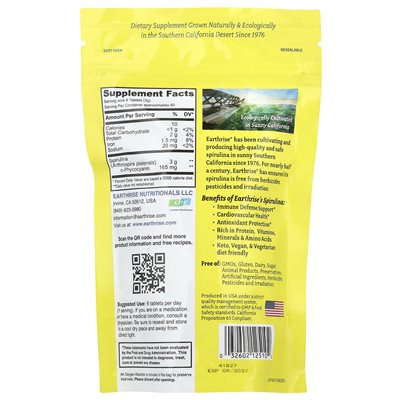 Earthrise, 100% California Horn Spirulina, 3000 mg, 360 tabletek (500 mg na tablet)
