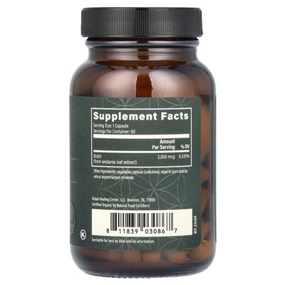 Globalne leczenie, biotyna na bazie roślin, 2500 mcg, 60 kapsułek