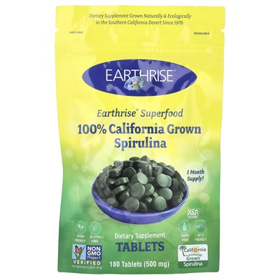 Earthrise, 100% California Horn Spirulina, 3000 mg, 180 tabletek (500 mg na tablet)