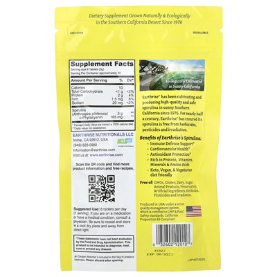 Earthrise, 100% California Horn Spirulina, 3000 mg, 180 tabletek (500 mg na tablet)