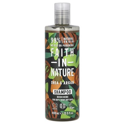 Wiara w naturze, szampon, dla suchych/bardzo suchych włosów, Shea &amp Argan, 13,5 fl oz (400 ml)