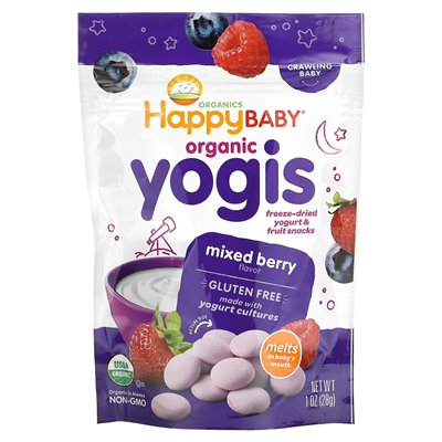 Happy Family Organics, Organic Yogis, Freeze Suszone jogurt i przekąski owocowe, jagoda mieszana, 1 uncja (28 g)