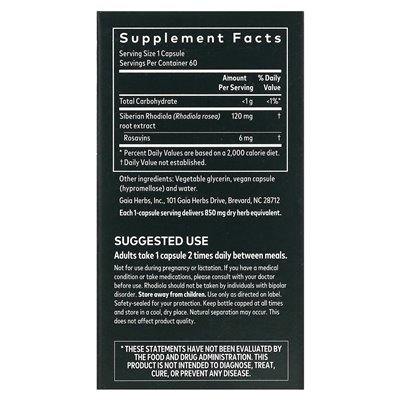Gaia Herbs, Rhodiola Rosea, 60 Vegan Liquid Phyto-Caps
