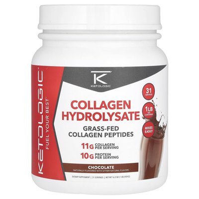 Ketologiczny, hydrolizat kolagenu, czekolada, 16,2 uncji (454 g)