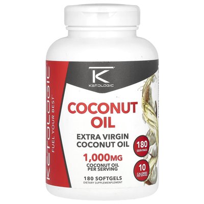 Olej kokosowy ketologiczny, Extra Virgin, 1000 mg, 180 miękkich