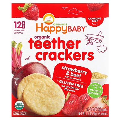 Happy Family Organics, Ekologiczne Grzanki Do Gryzienia, Truskawka & Burak z Amarantusem, 12 Pak, 0.14 oz (4 g) Każdy