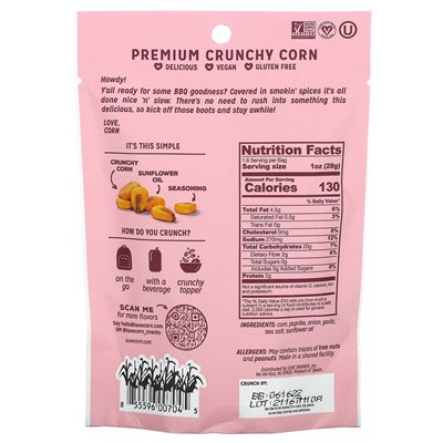 Love Corn, premium chrupiąca kukurydza, wędzone grill, 1,6 uncji (45 g)