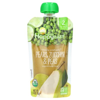Happy Family Organics, Happy Baby, Organic Baby Food, 6+ miesięcy, gruszki, cukinia i groszek, 4 uncje (113 g)