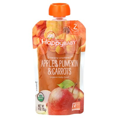 Happy Family Organics, Szczęśliwe Dziecko, Organiczne Jedzenie Dla Dzieci, 6+ Miesięcy, Jabłka, Dynia & Marchewka, 4 uncji (113 