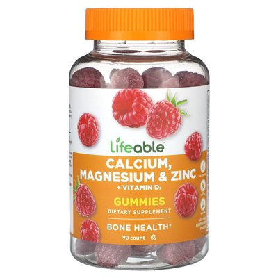 Żywle, wapń, magnez i cynk + witamina D3, naturalne malinę, 90 gumzy