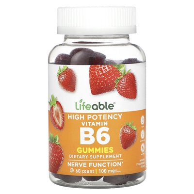 Lifeable, Żelki o dużej mocy z witaminą B6, naturalna truskawka, 100 mg, 60 żelek (50 mg w żelu) Lifeable, Żelki o dużej mocy z witaminą B6, naturalna truskawka, 100 mg, 60 żelek (50 mg w żelu)