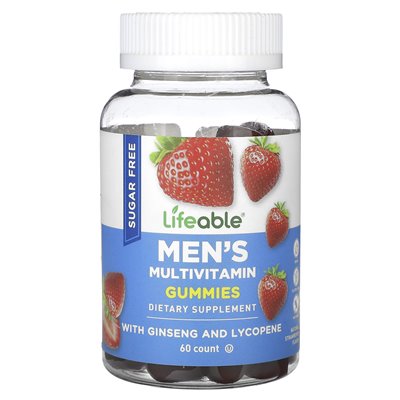 Vitally, men's multivitamin jelly, sugar-free, natural strawberry, 60 gummy