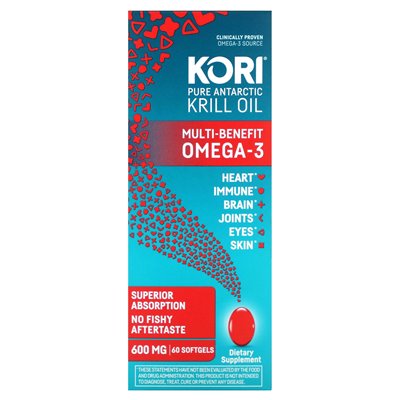 Kori, Pure Atlantic Krill Oil, wieloodeotowe Omega-3, 600 mg, 60 miękkich