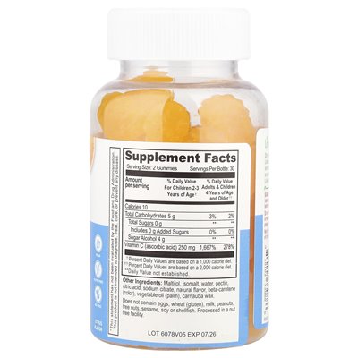 Życie, dzieci, witaminy C, bez cukru, cytrusy, 250 mg, 60 gummy (125 mg na gumę)