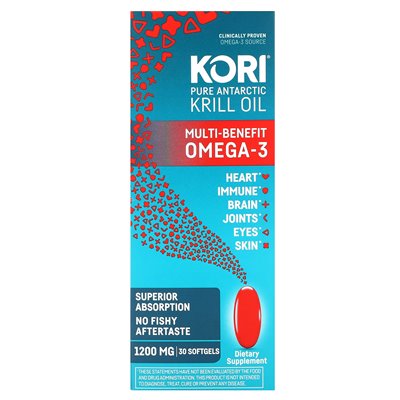 Kori, Pure Antarkctic Krill Oil, wieloodeotowe Omega-3, 1200 mg, 30 miękkich Kori, Pure Antarkctic Krill Oil, wieloodeotowe Omega-3, 1200 mg, 30 miękkich