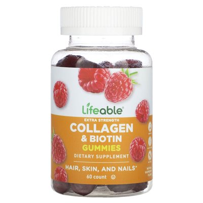 Lifeable, Extra Strength Collagen & Biotin Gummies, Natural Raspberry, 60 Gummies Lifeable, Extra Strength Collagen & Biotin Gummies, Natural Raspberry, 60 Gummies