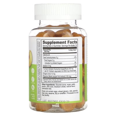 Vitally, Turmeric Gummy, Natural Peach, 2000mg, 60 Gummies (1000mg per gummy)