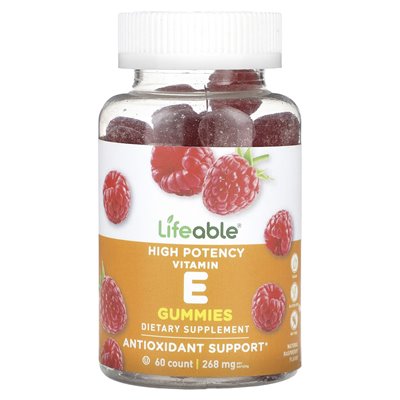Żywowe, o dużej mocy witaminy E, naturalne malinę, 268 mg, 60 gummy (134 mg na gumę)