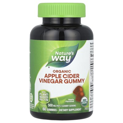 Nature's Way, Organic Apple Cider Gummies, Apple, 500 mg, 60 gummy (250 mg na gumę)