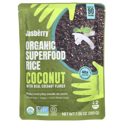 Jasberry, Organic Superfood Rice, kokos z prawdziwymi płatkami kokosowymi, 7,05 uncji (200 g)