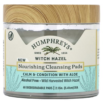 Humphreys, Witch Hazel, Nourishing Cleaning Pads, Alcohol Free, 60 Biodegradable Pads