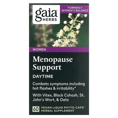 Zioła Gaia, kobiety, wsparcie menopauzy, dzień, 60 wegańskich płynnych fito-caps