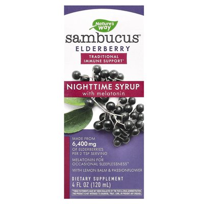 Nature's Way, Sambucus, Melatonin Night Syrup, Elderberry, 4 fl oz (120 ml)