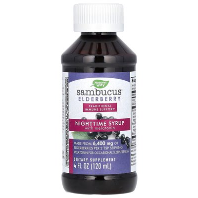 Nature's Way, Sambucus, Melatonin Night Syrup, Elderberry, 4 fl oz (120 ml)