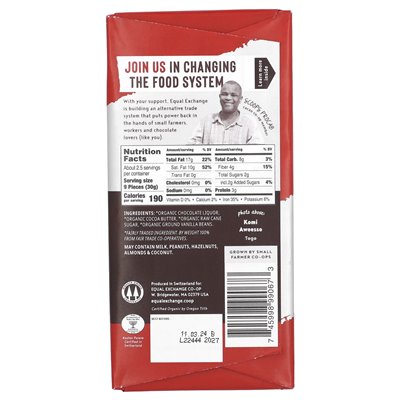 Równa wymiana, organiczna ciemna czekolada, całkowita zaćmienie, 92% kakao, 2,8 uncji (80 g)