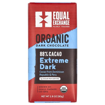 Equal Exchange, Bio-Zartbitterschokolade, extrem dunkel, 88 % Kakao, 2,8 oz (80 g)