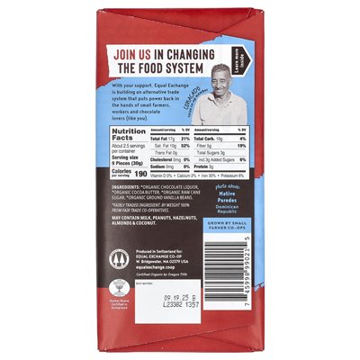 Równa wymiana, organiczna ciemna czekolada, ekstremalna ciemność, 88% kakao, 2,8 uncji (80 g)