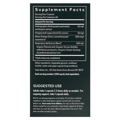Zioła Gaia, Sinus &amp Lung Supreme, 60 wegańskich płynnych fito-caps